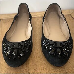 Tory Burch Black Suede Embellished Miller Flats Sz 8